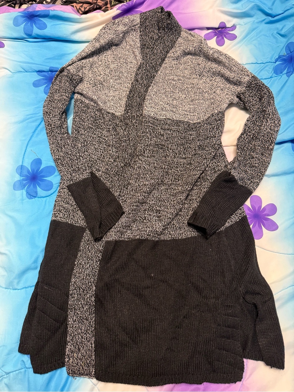 Karen Scott Two-Tone Gray and Black Long Cardigan